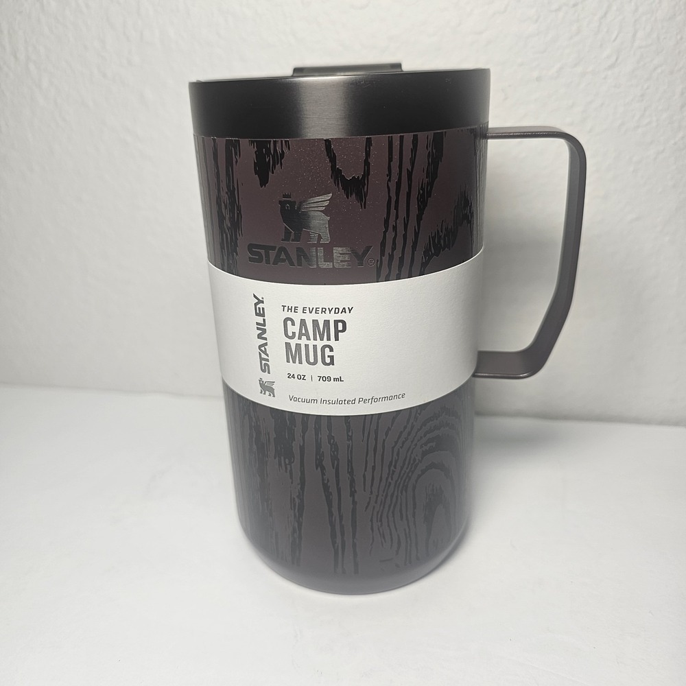 Stanley The Everyday Camp Mug 24oz Redwood Woodgrain Insulated Cup Lid Handle